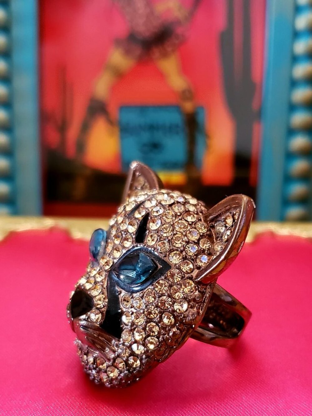 Vintage Betsey Johnson Jungle Fever Cougar Panther Leopard Cat Rhinestone Ring 8 - Picture 7 of 11